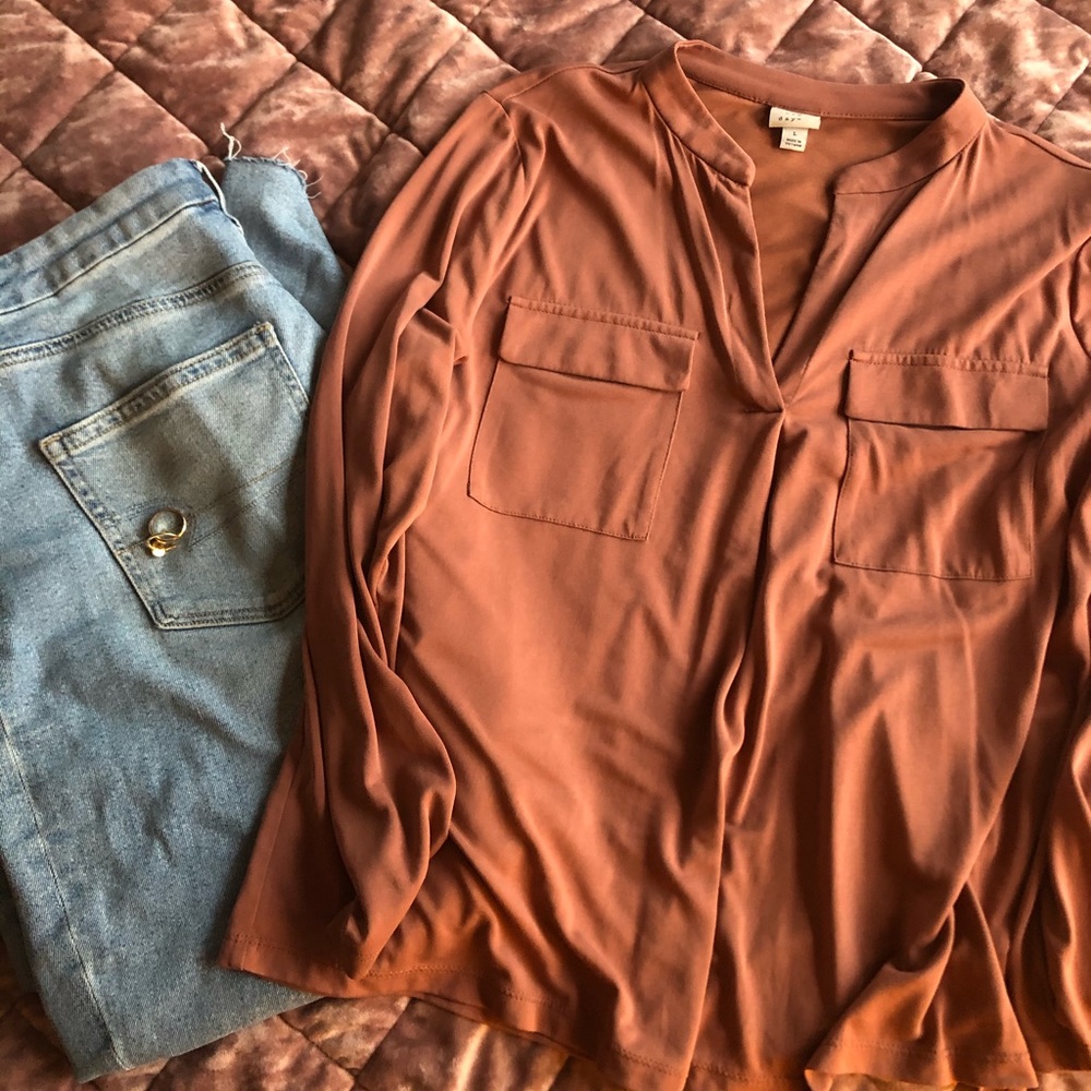 Tan flowy blouse